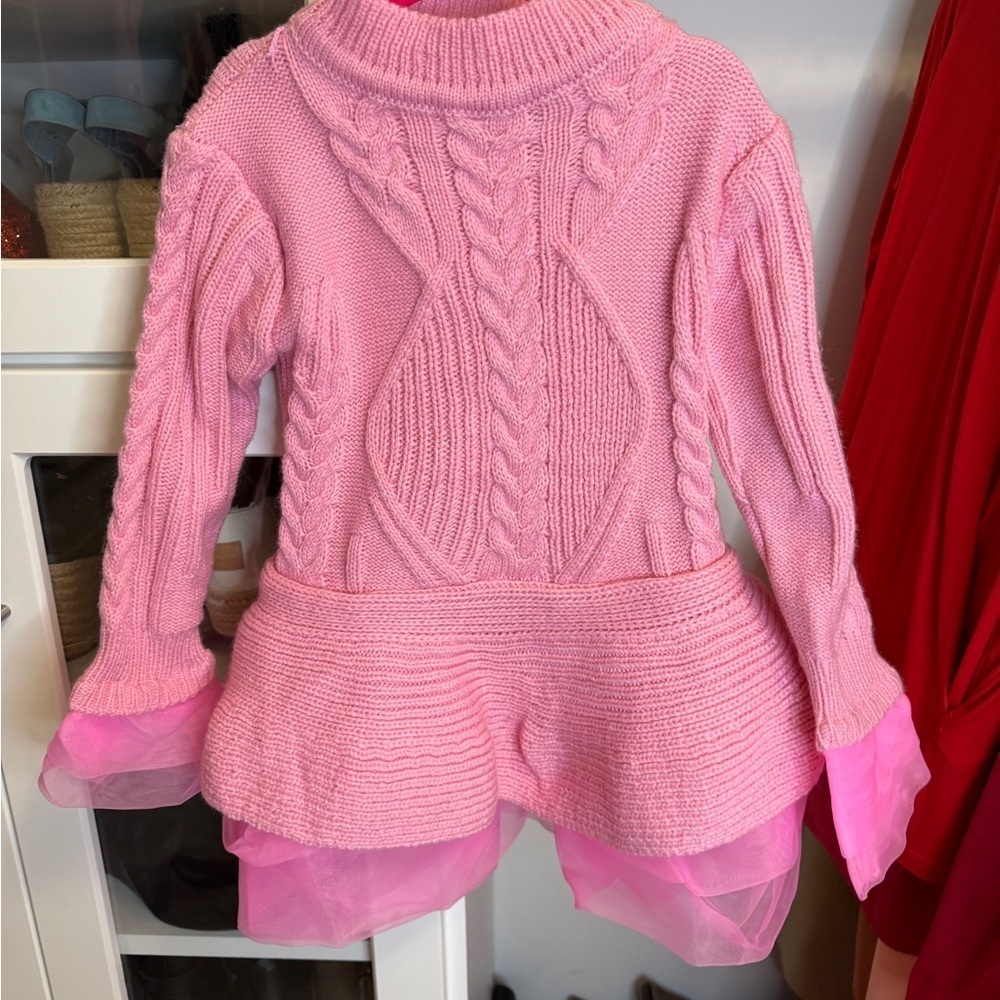 Never Worn Charming Pink Knit Sweater with Tulle Hem Size Small - Picture 2 of 5